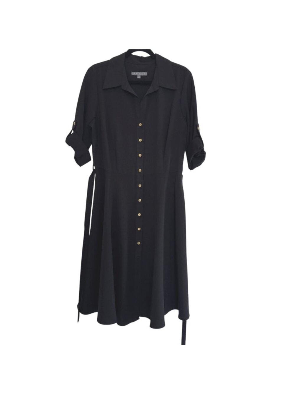 Sharagano Women Button Front Belted Shirt Roll Tab Sleeve Dress Size 12 - Picture 3 of 8